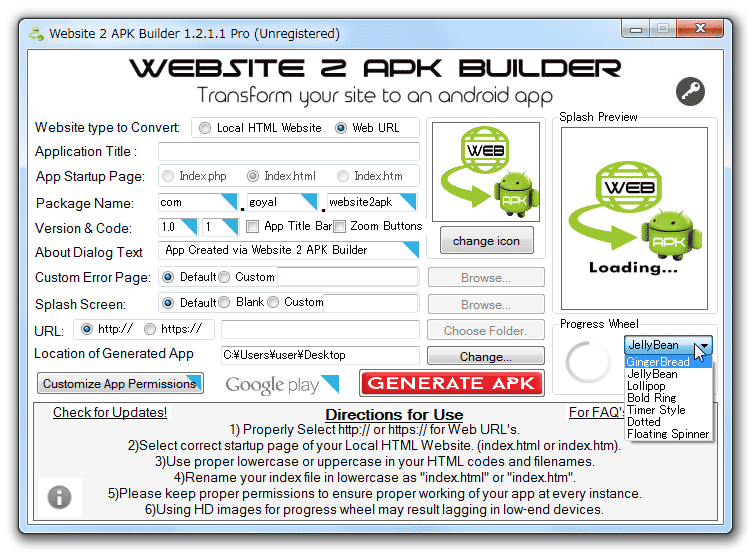 Website 2 APK Builder の 使 い 方.