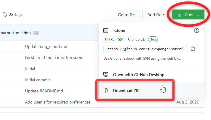 「Code」ボタンをクリック → 「Download ZIP」を選択する