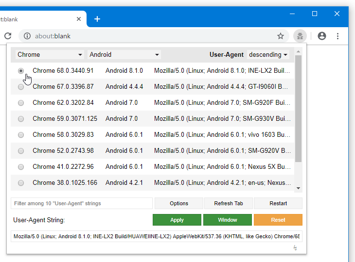 User-Agent Switcher and Manager