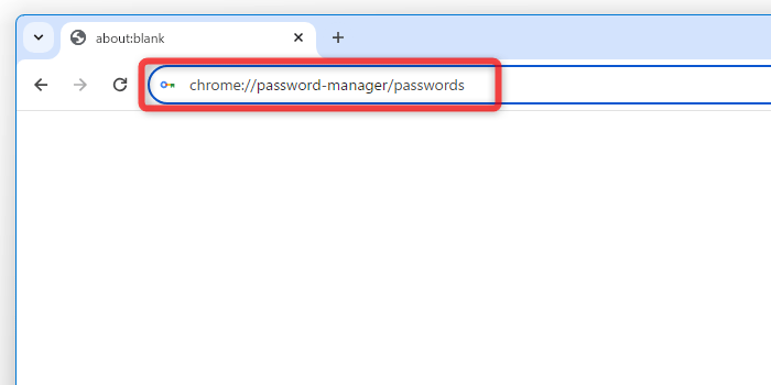 アドレスバー上に「chrome://password-manager/passwords」と入力して「Enter」キーを押しても良い