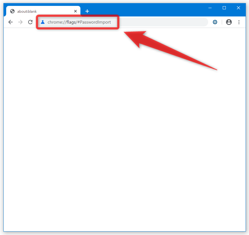 Chrome のアドレスバー上に、「chrome://flags/#PasswordImport」と入力して「Enter」キーを押す