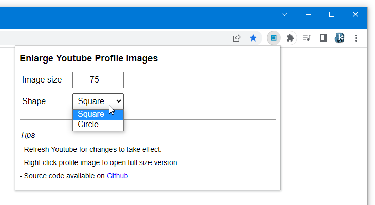 ユーザー画像の形状は、四角形か円形にすることができる