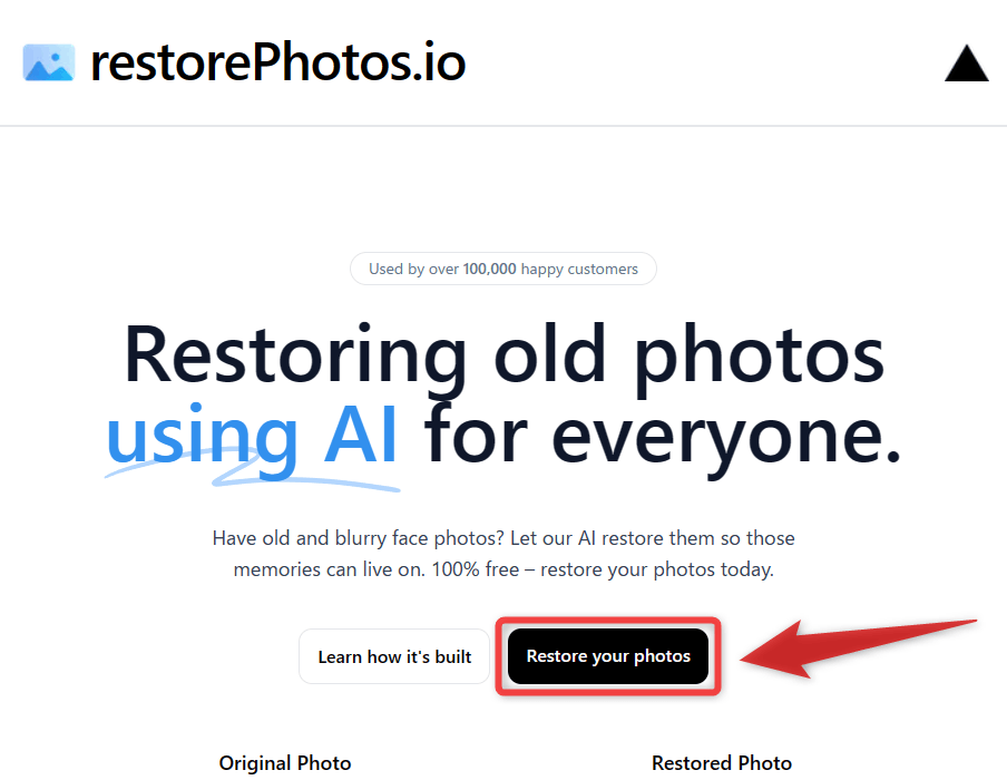 「Restore your photos」ボタンをクリックする