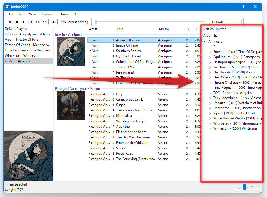 アルバムリストパネルが、画面右端に追加された