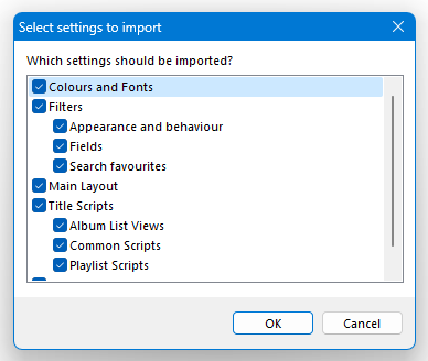 Select settings to import