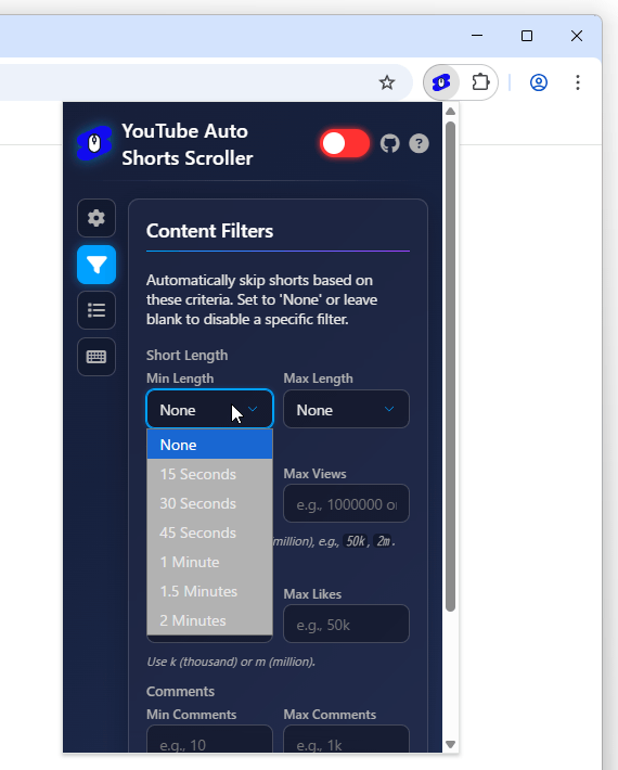 スキップする動画の長さ