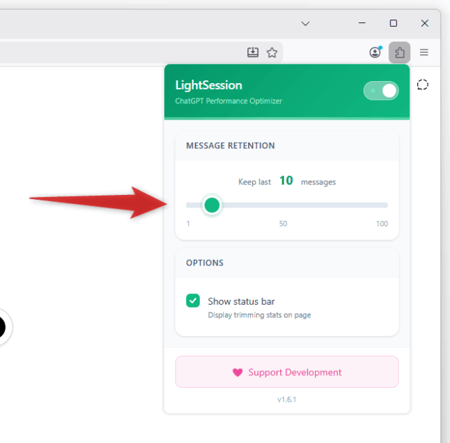 「MESSAGE RETENTION」欄のスライダーを左右にドラッグし、数値を変更する